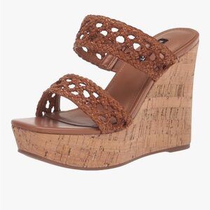Nine West Brown Wedge Sandals with Cork Platform